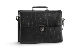 Üzleti sötétbarna színű táska krokodil hatású természetes bőrből снимка